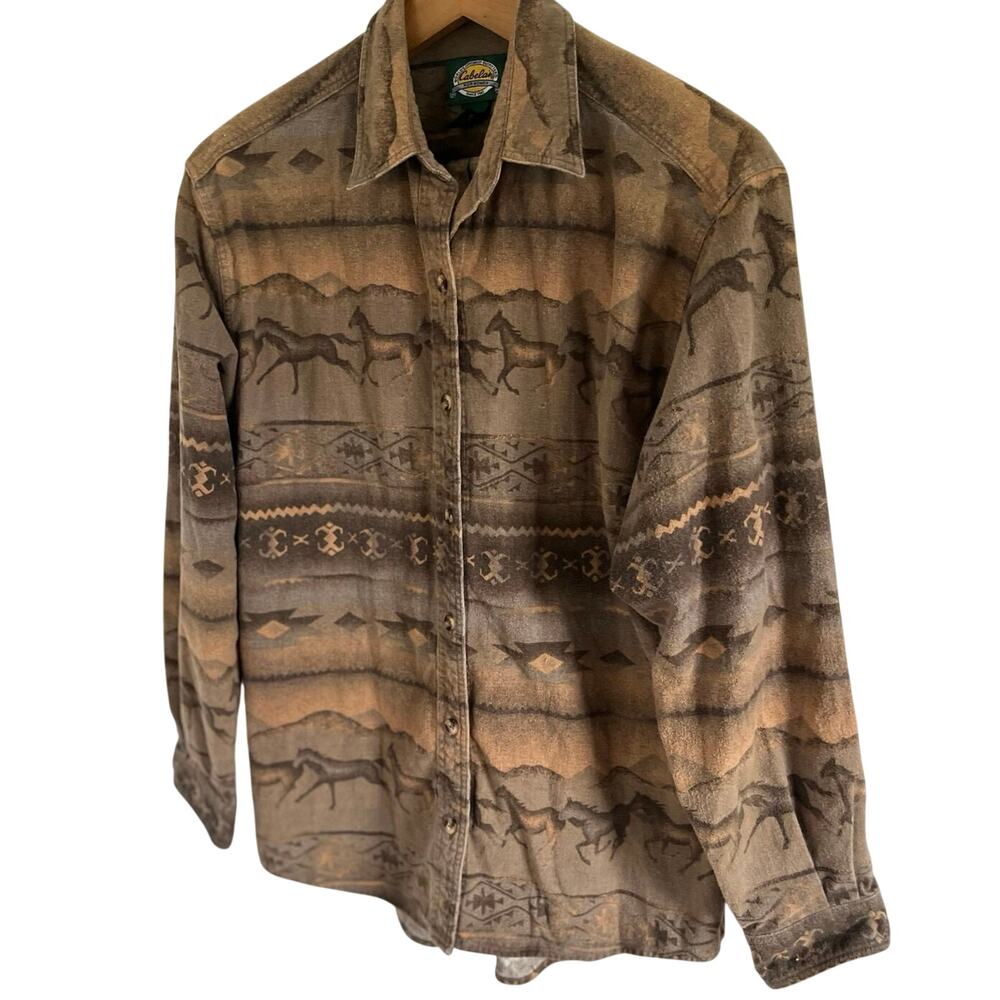 Vintage Horse Flannel Shirt Equestrian Gorpcore Western Cowgirl Southwestern L